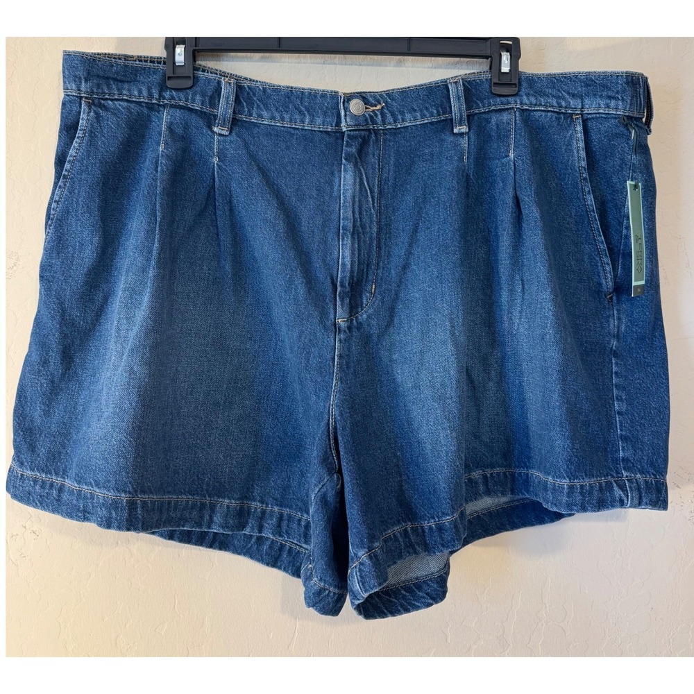 Terra & Sky Drapey Shorts Women 24W Lucy Wash Pleated Denim Casual NEW